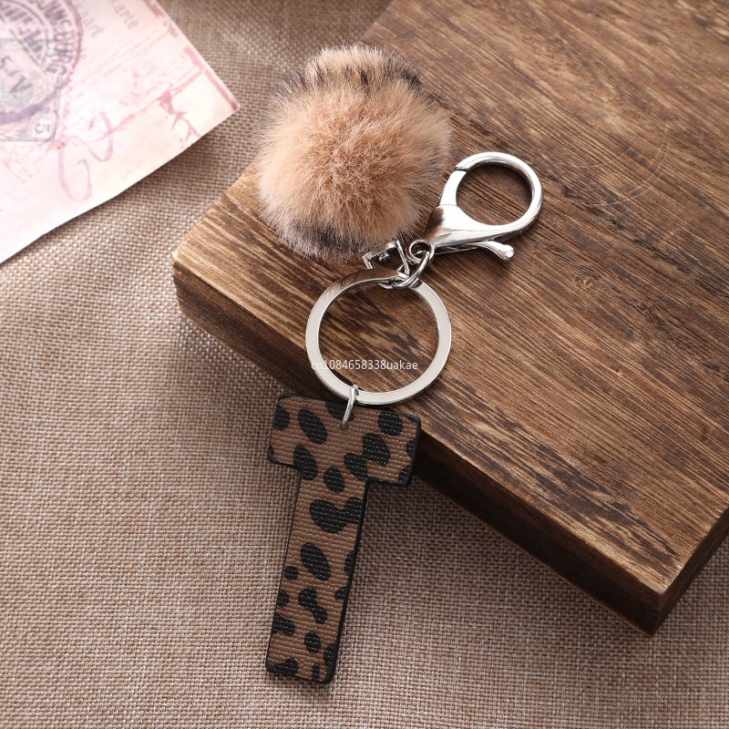 Fashion Leopard English Alphab - Monogram Keychain Leather avaliação e preço