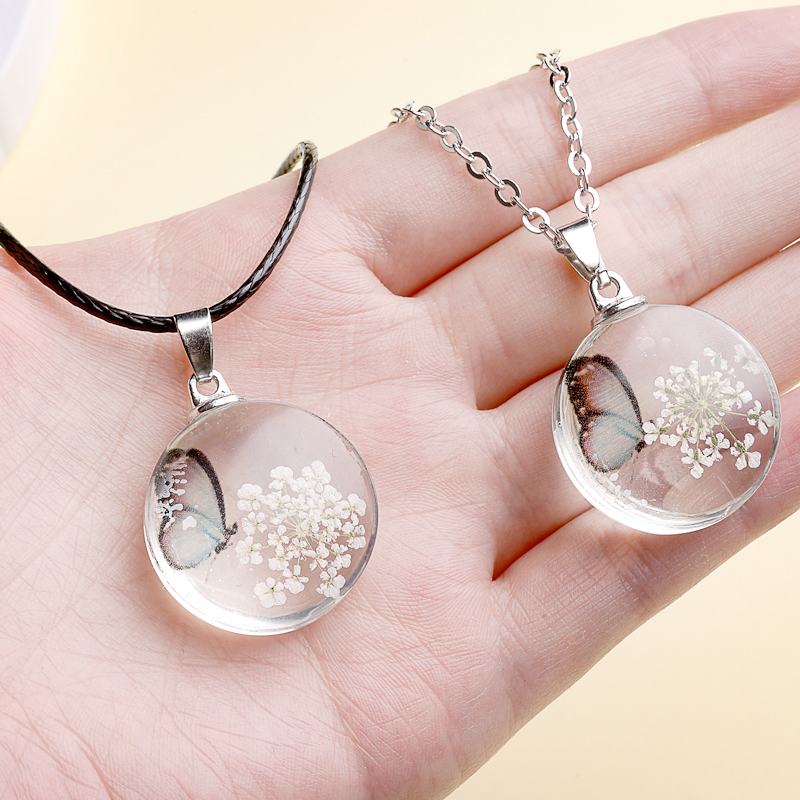 Fahion Glass Charm Real Dried  - Birth Flower Necklace avaliação e preço