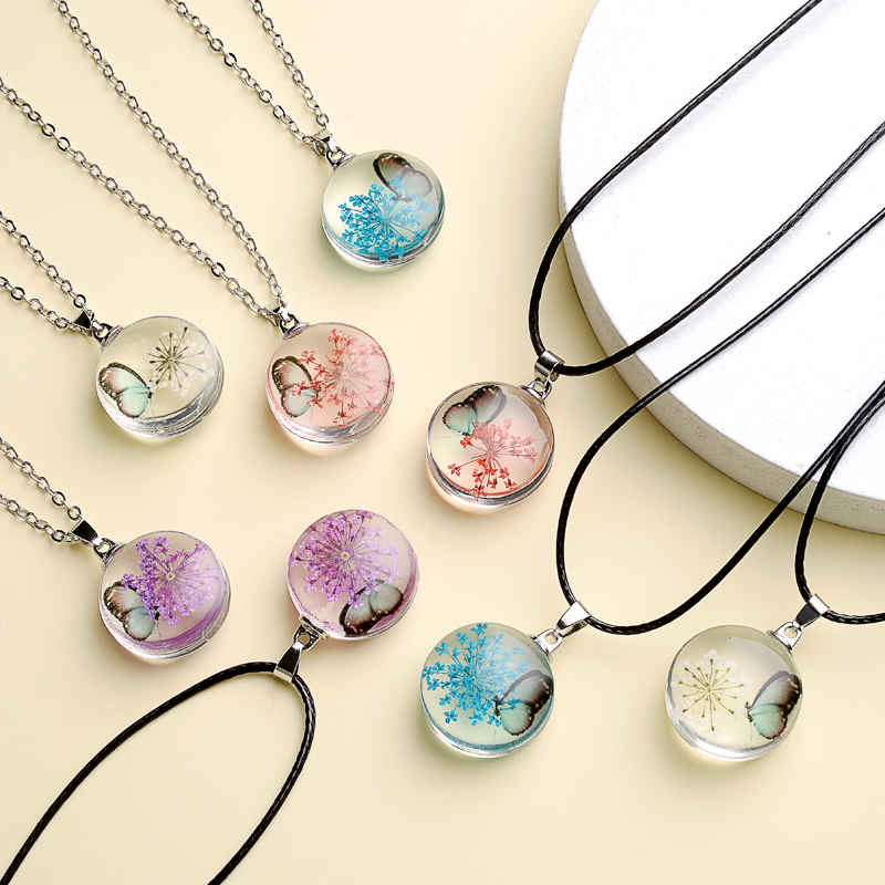 Fahion Glass Charm Real Dried  - Birth Flower Necklace avaliação e preço