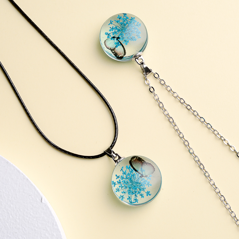Fahion Glass Charm Real Dried  - Birth Flower Necklace avaliação e preço