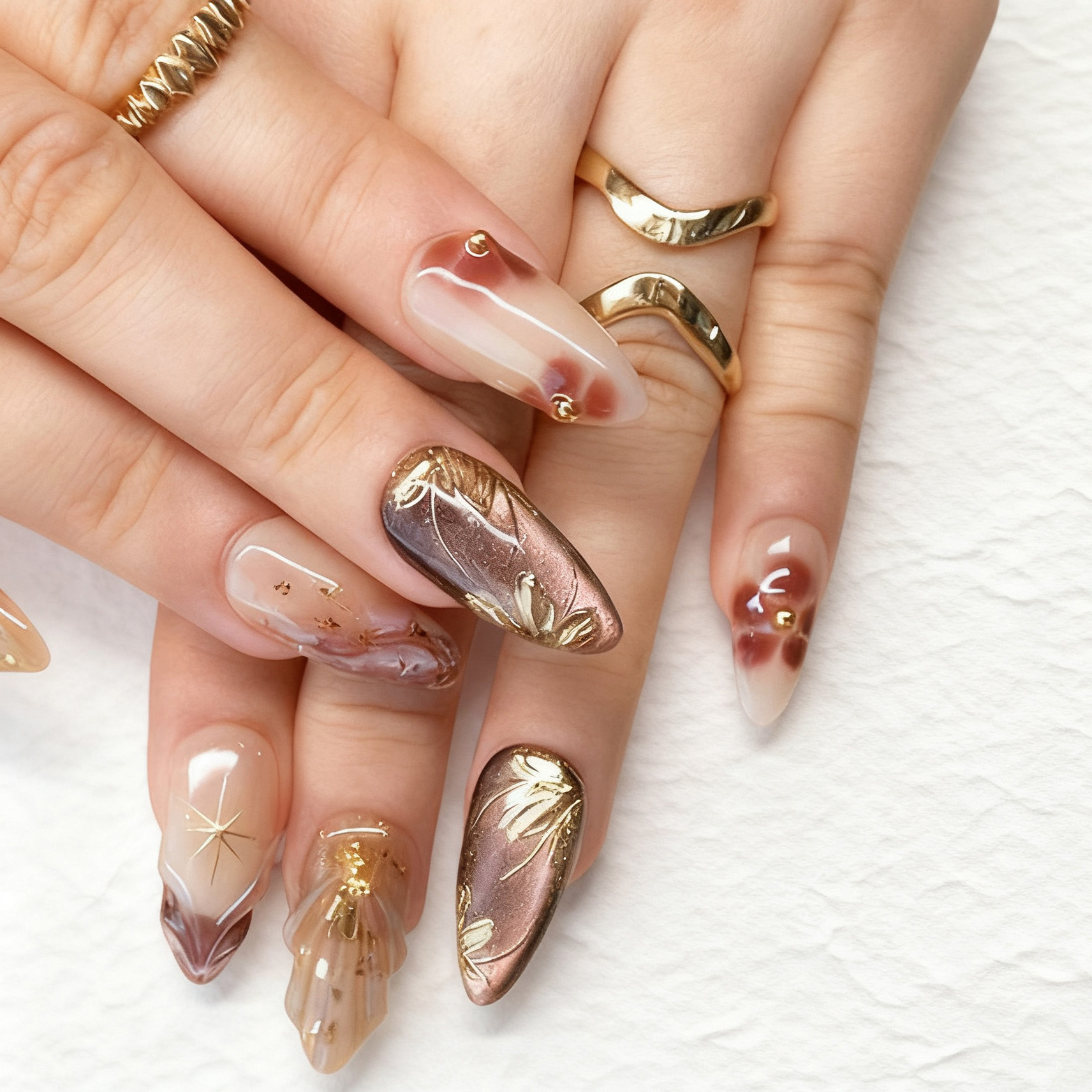 24pcs Flower False Nails Brown - Pressed Flower Art avaliação e preço