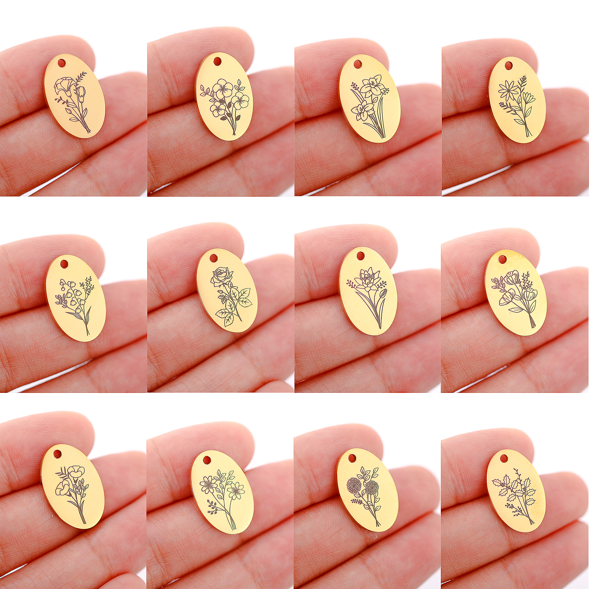 5Pcs Oval Birth Month Flower P - Birth Flower Necklace avaliação e preço