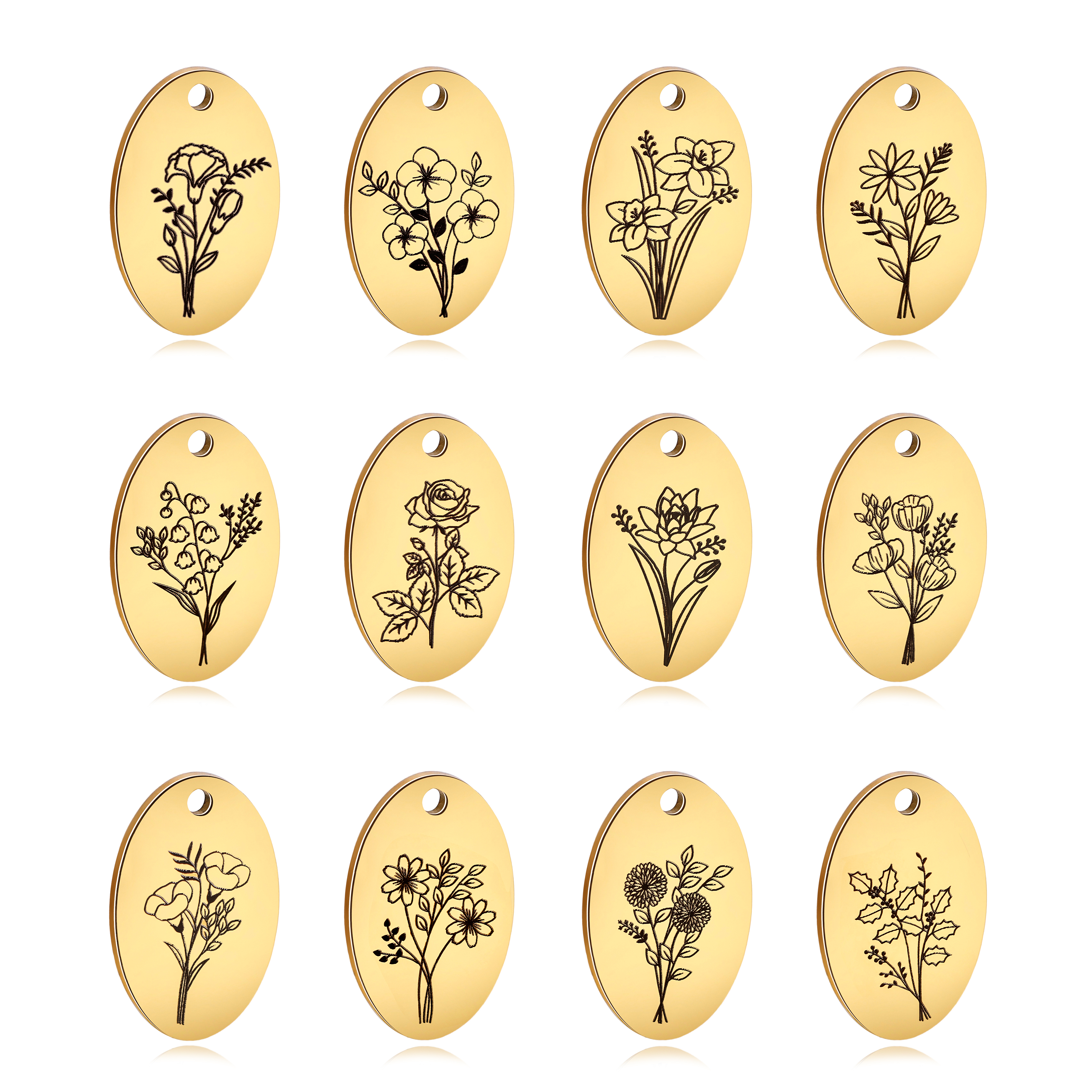 5Pcs Oval Birth Month Flower P - Birth Flower Necklace avaliação e preço