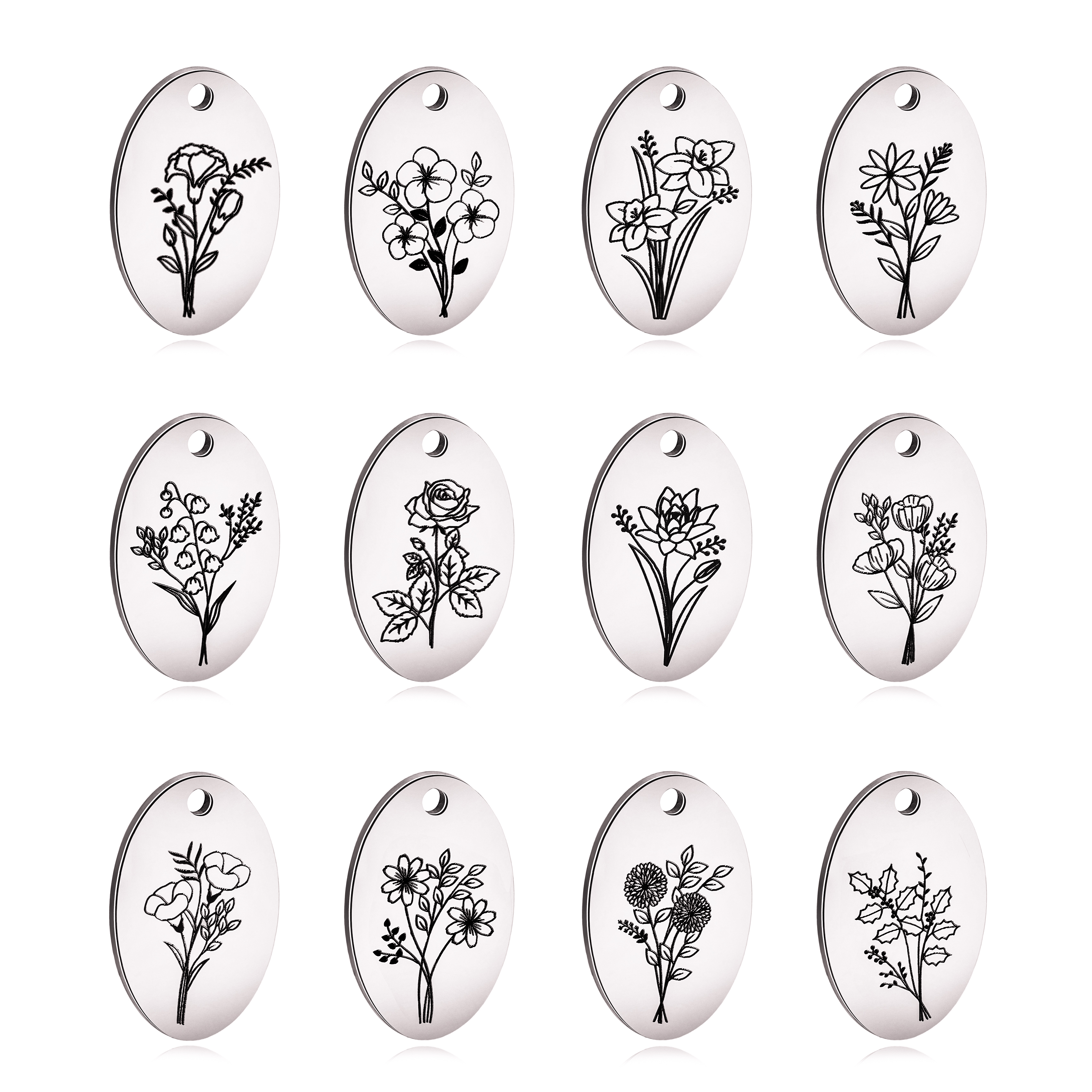 5Pcs Oval Birth Month Flower P - Birth Flower Necklace avaliação e preço