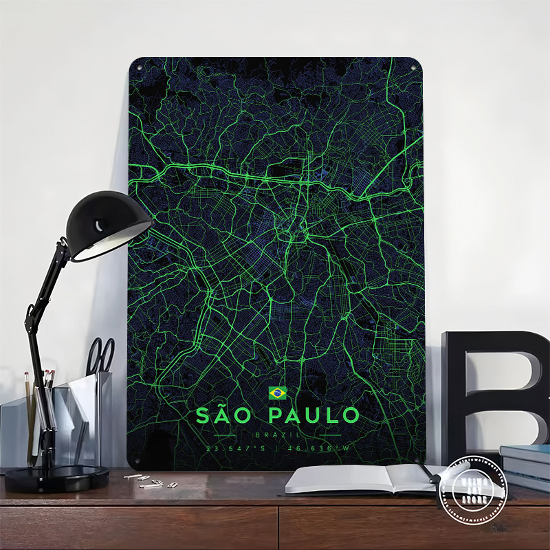 Sao Paulo City Map Art Tin Pos - Custom Map Poster avaliação e preço