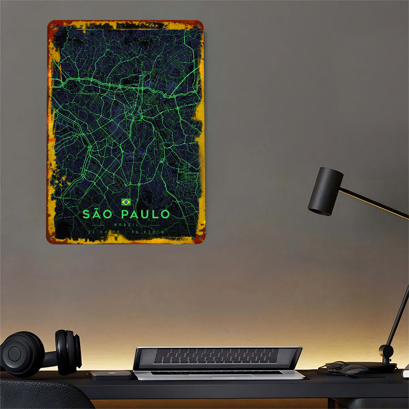 Sao Paulo City Map Art Tin Pos - Custom Map Poster avaliação e preço