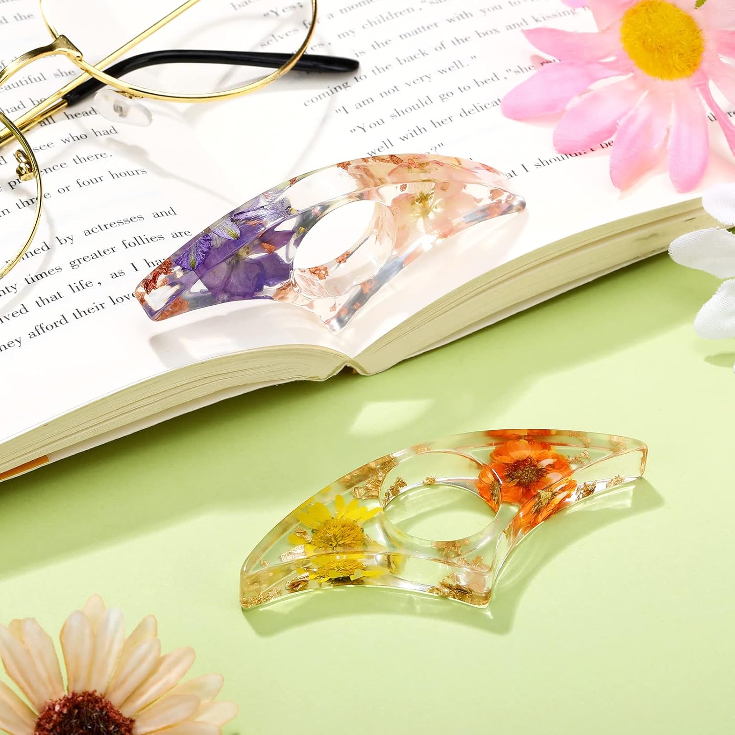 2 Pcs Dried Flower Resin Book  - Dried Flower Bookmark avaliação e preço