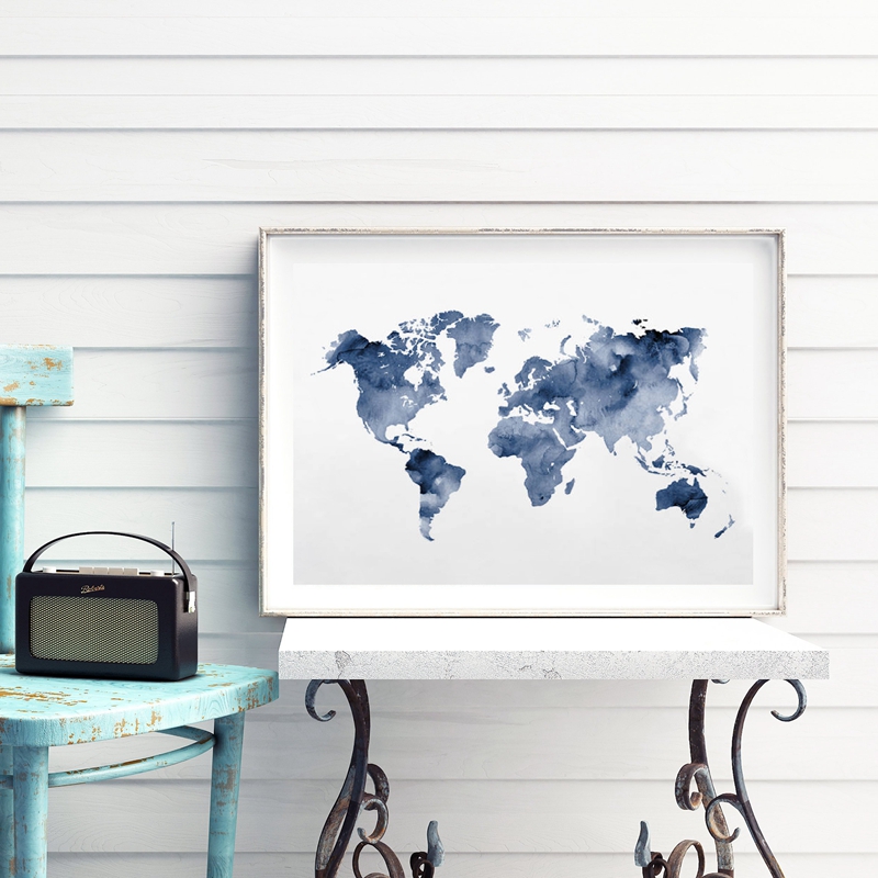 Blue World Map Print Navy Map  - Custom Star Map avaliação e preço