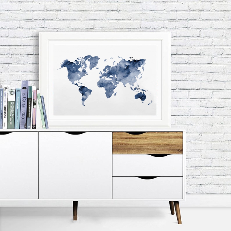 Blue World Map Print Navy Map  - Custom Star Map avaliação e preço
