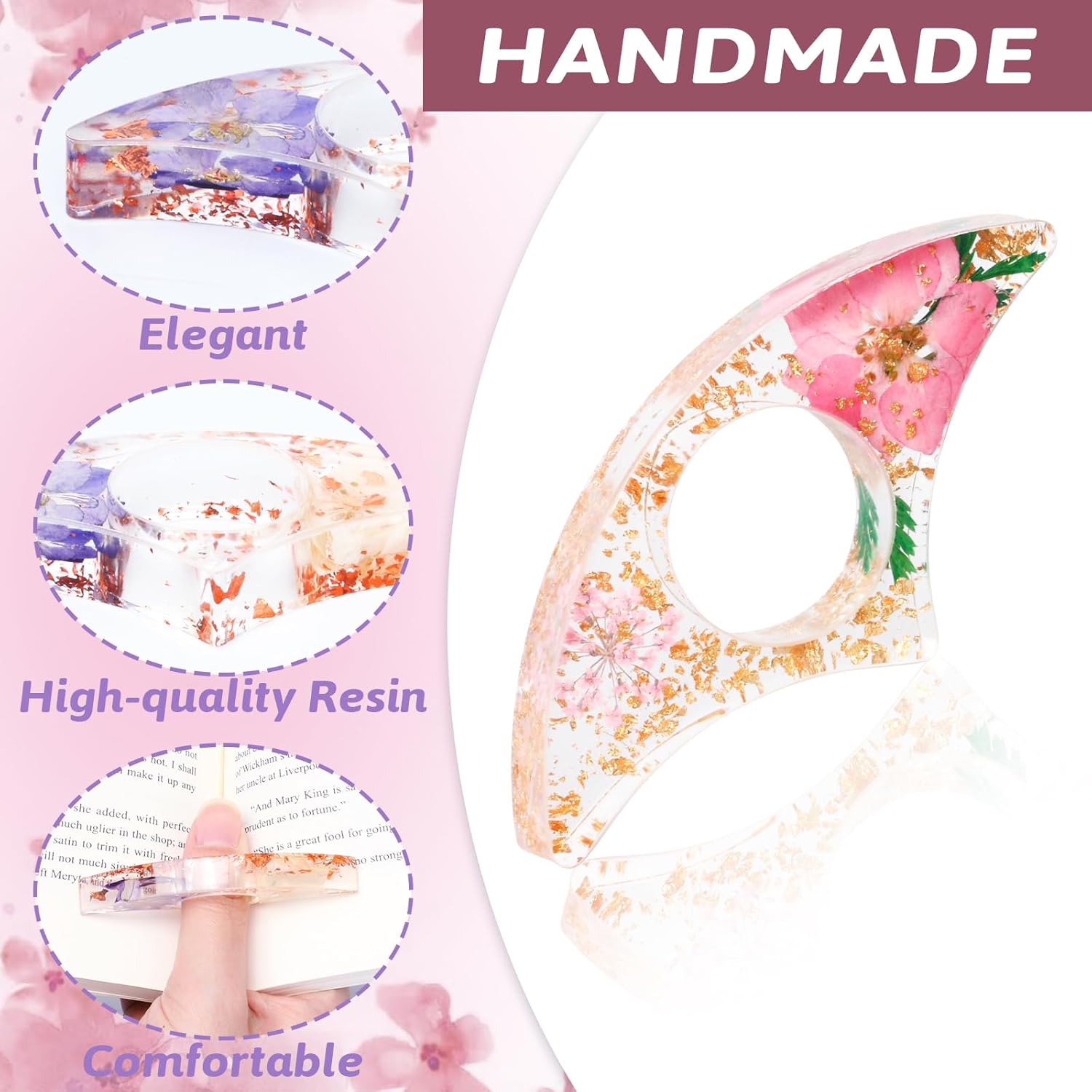 2PCS Thumb Book Page Holder, H - Dried Flower Bookmark avaliação e preço