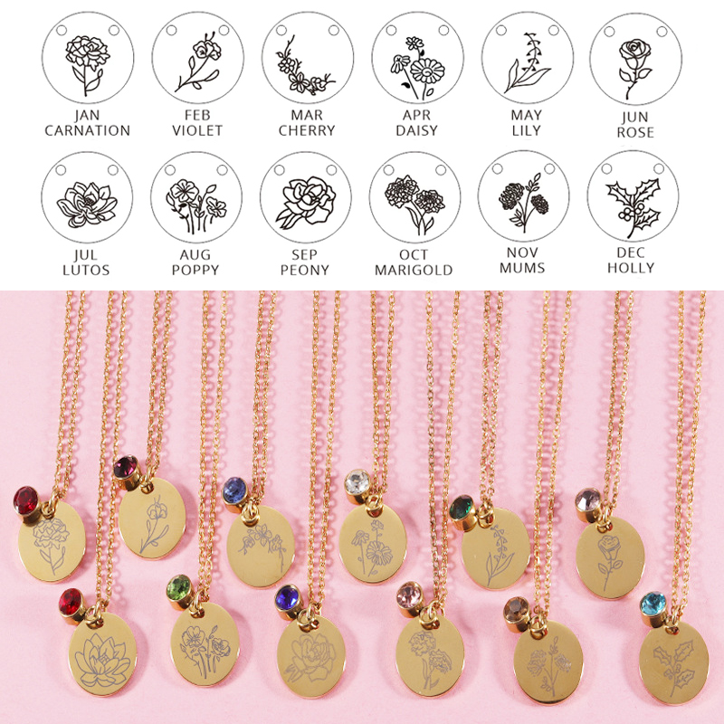 Crystal Birthstone Necklace fo - Birth Flower Necklace avaliação e preço