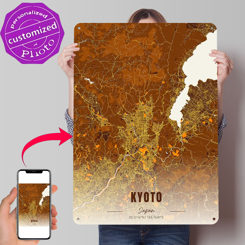 Kyoto Japan Map Art Metal Post - Custom Map Poster avaliação e preço