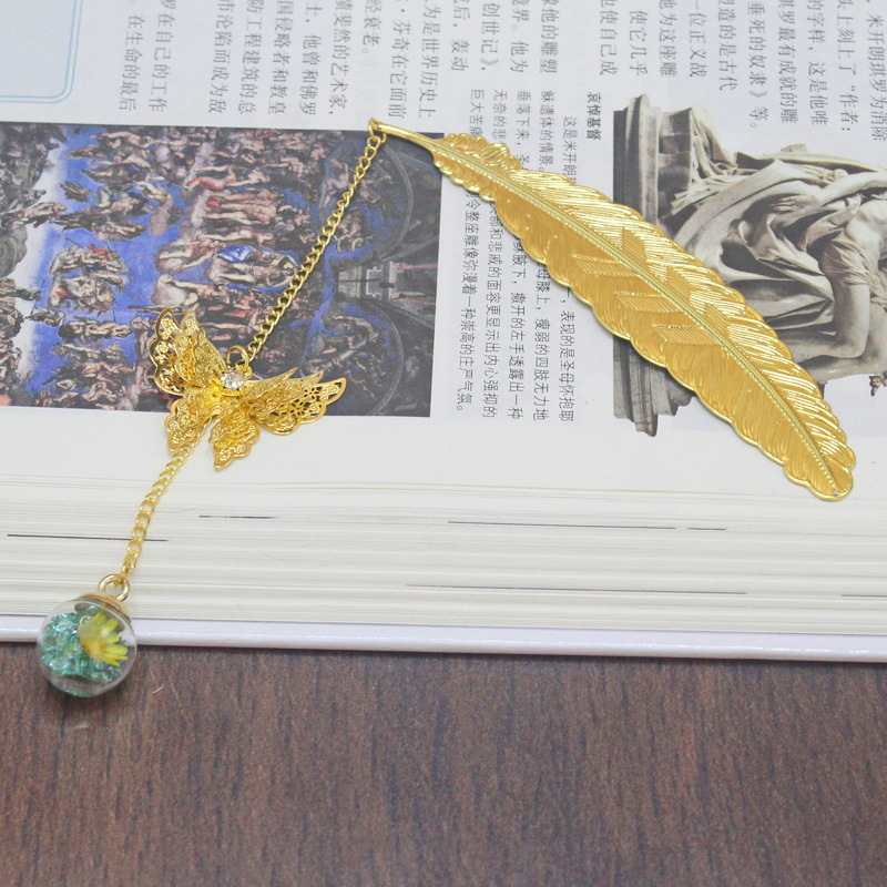 1pc Chinese Style Metal Feathe - Dried Flower Bookmark avaliação e preço