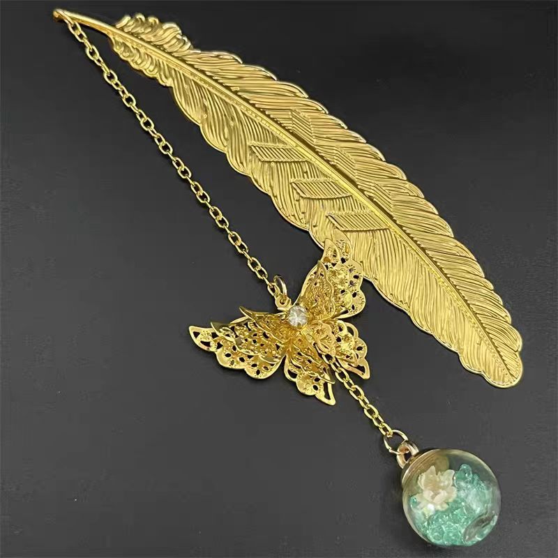 1pc Chinese Style Metal Feathe - Dried Flower Bookmark avaliação e preço