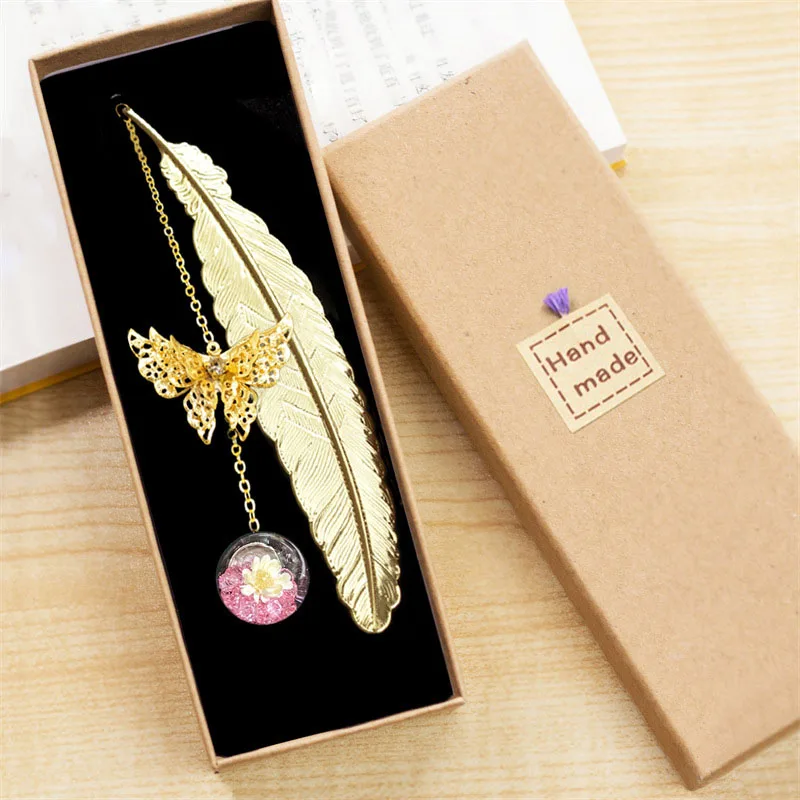 1pc Chinese Style Metal Feathe - Dried Flower Bookmark avaliação e preço