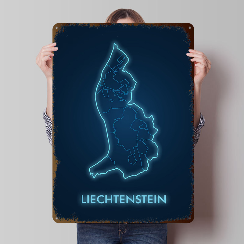 Liechtenstein Map Neon Blue Pr - Custom Map Poster avaliação e preço