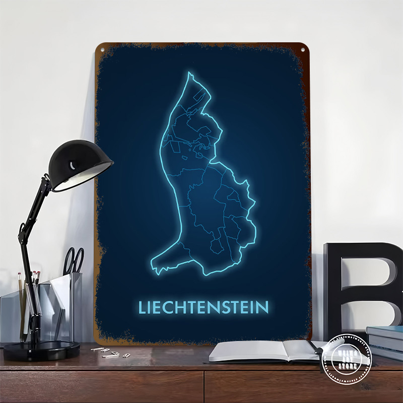 Liechtenstein Map Neon Blue Pr - Custom Map Poster avaliação e preço