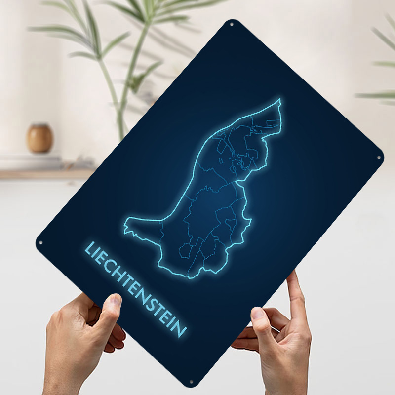 Liechtenstein Map Neon Blue Pr - Custom Map Poster avaliação e preço