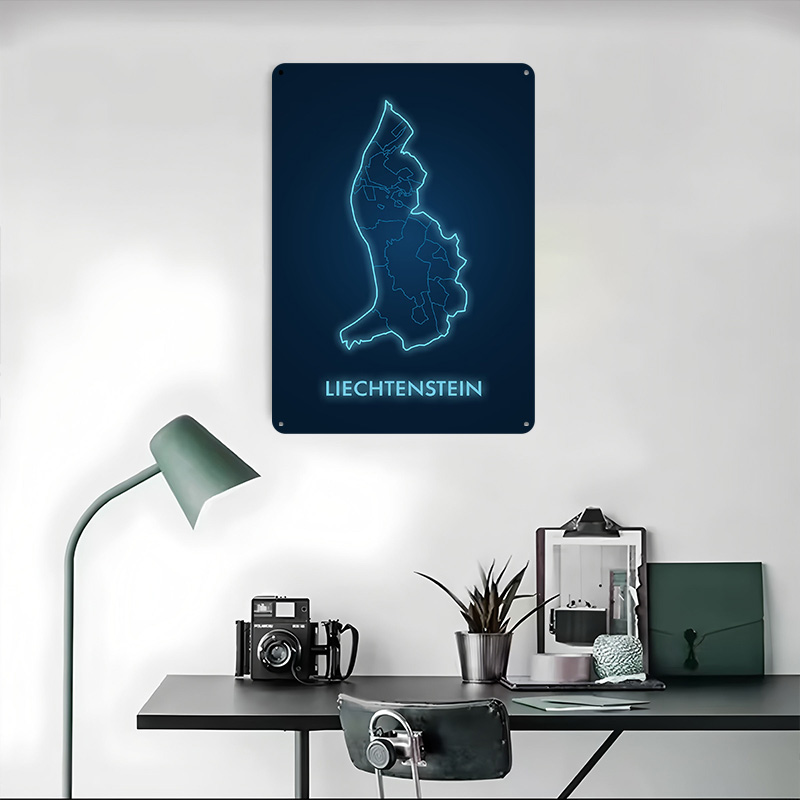 Liechtenstein Map Neon Blue Pr - Custom Map Poster avaliação e preço
