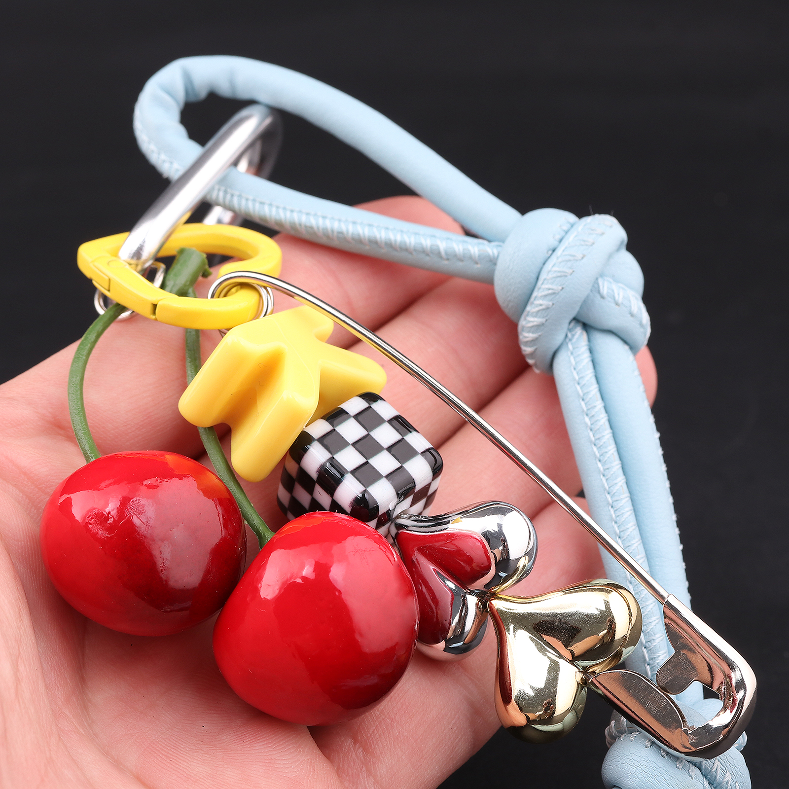 Y2k Cute Cherry Alphabet PU Le - Monogram Keychain Leather avaliação e preço