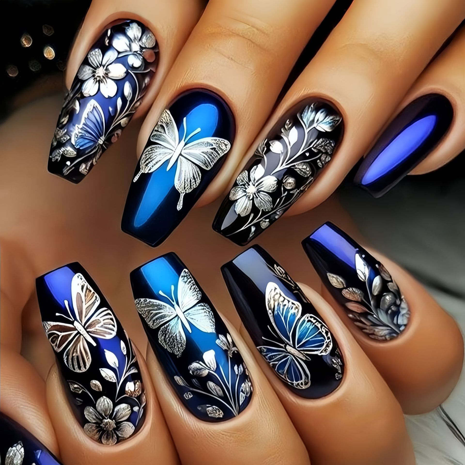 Medium long fake nails for wom - Pressed Flower Art avaliação e preço