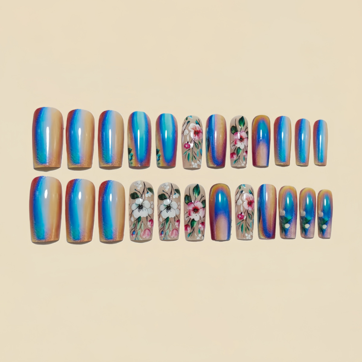 Medium long fake nails for wom - Pressed Flower Art avaliação e preço