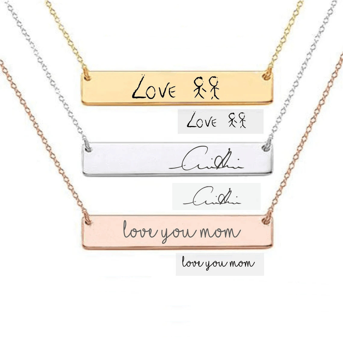 Actual Handwriting Bar Necklac - Handwriting Necklace Bar avaliação e preço