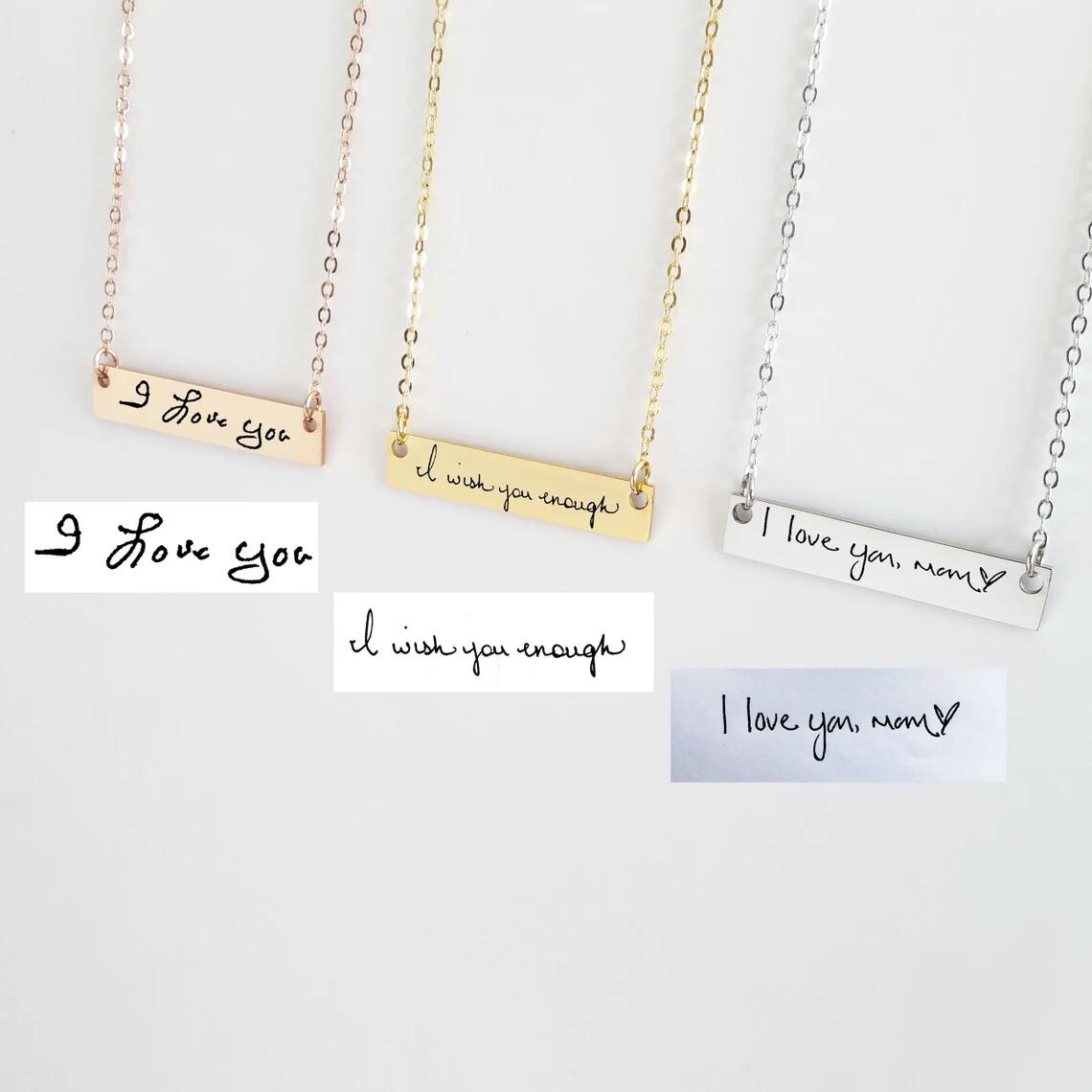 Actual Handwriting Bar Necklac - Handwriting Necklace Bar avaliação e preço