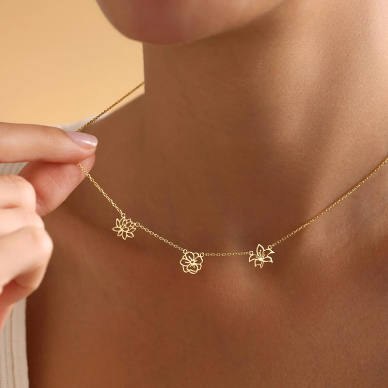 Customized Birth Flowers Neckl - Birth Flower Necklace avaliação e preço