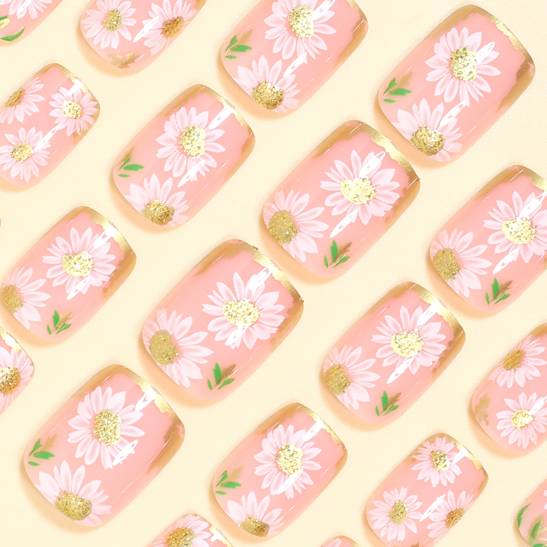 Short Square fake nails golden - Pressed Flower Art avaliação e preço