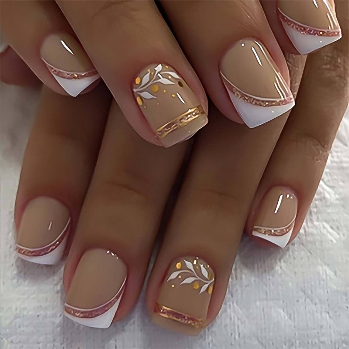 Short Square fake nails golden - Pressed Flower Art avaliação e preço