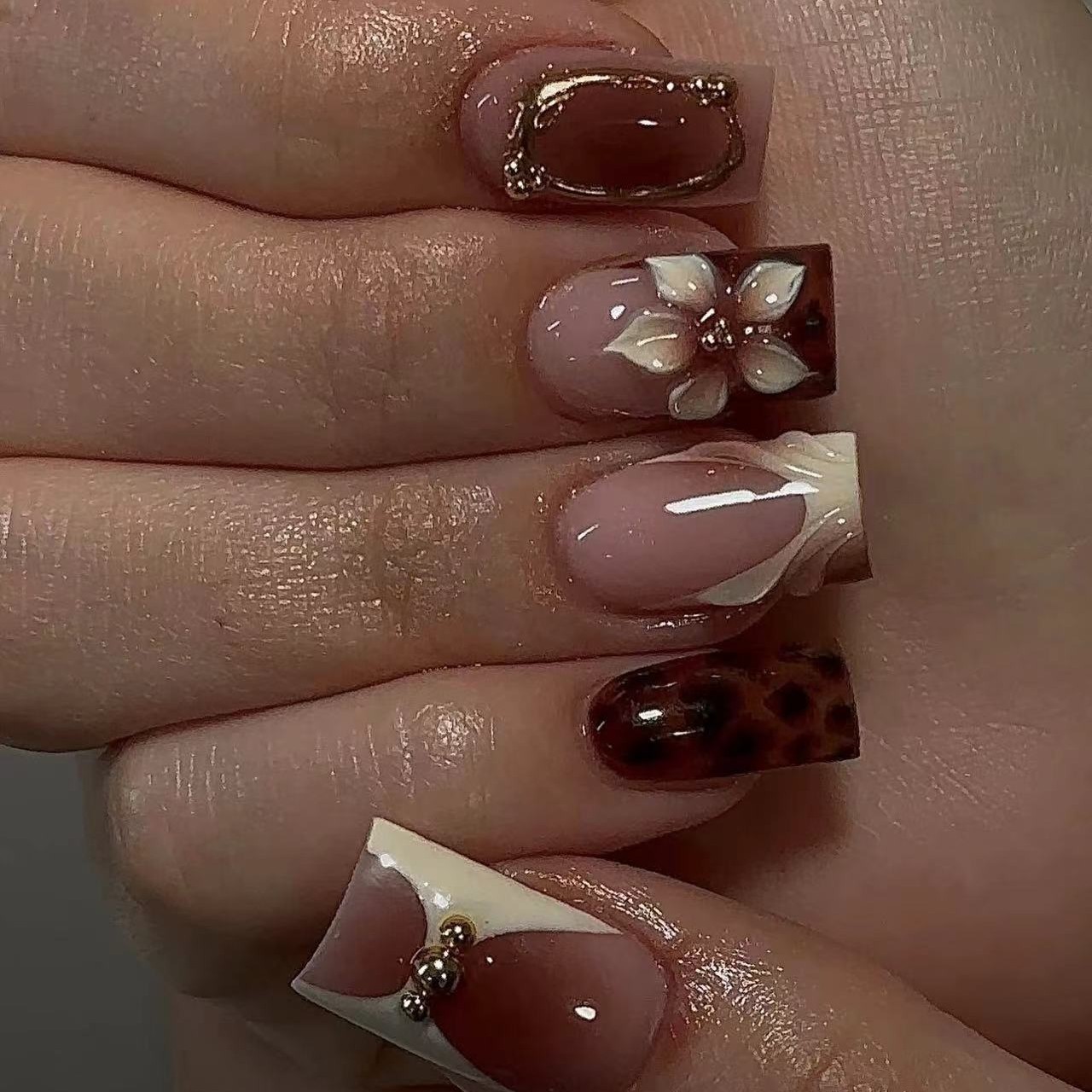 Short square fake nails for wo - Pressed Flower Art avaliação e preço