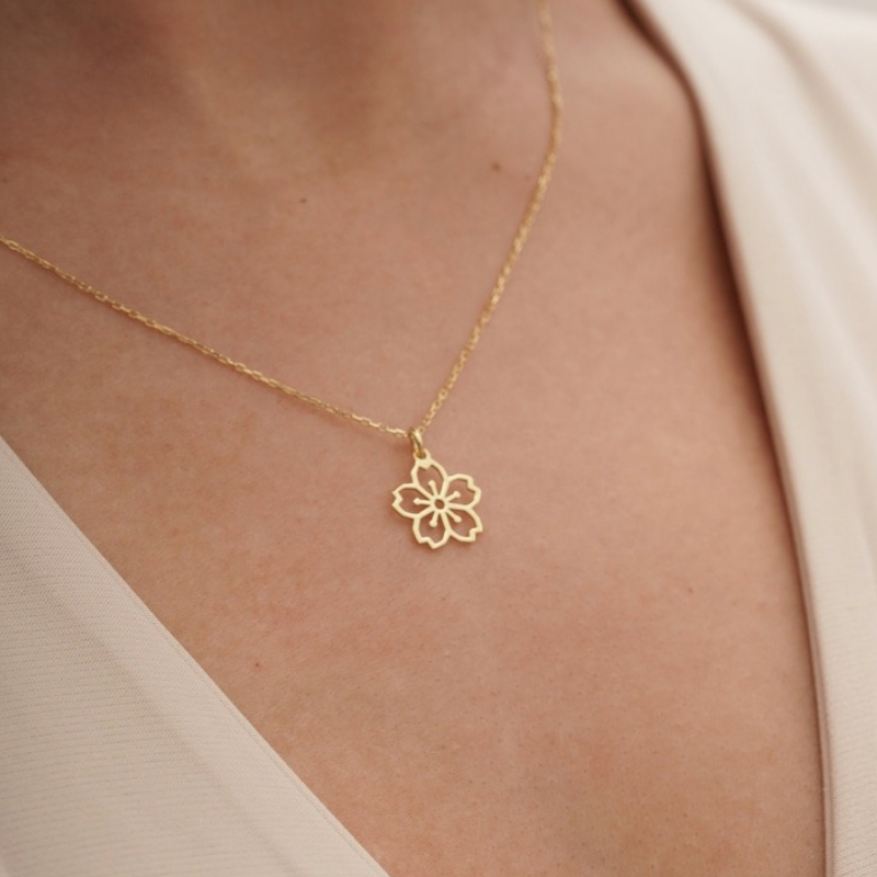 Dainty Sakura Flower Charm Nec - Birth Flower Necklace avaliação e preço