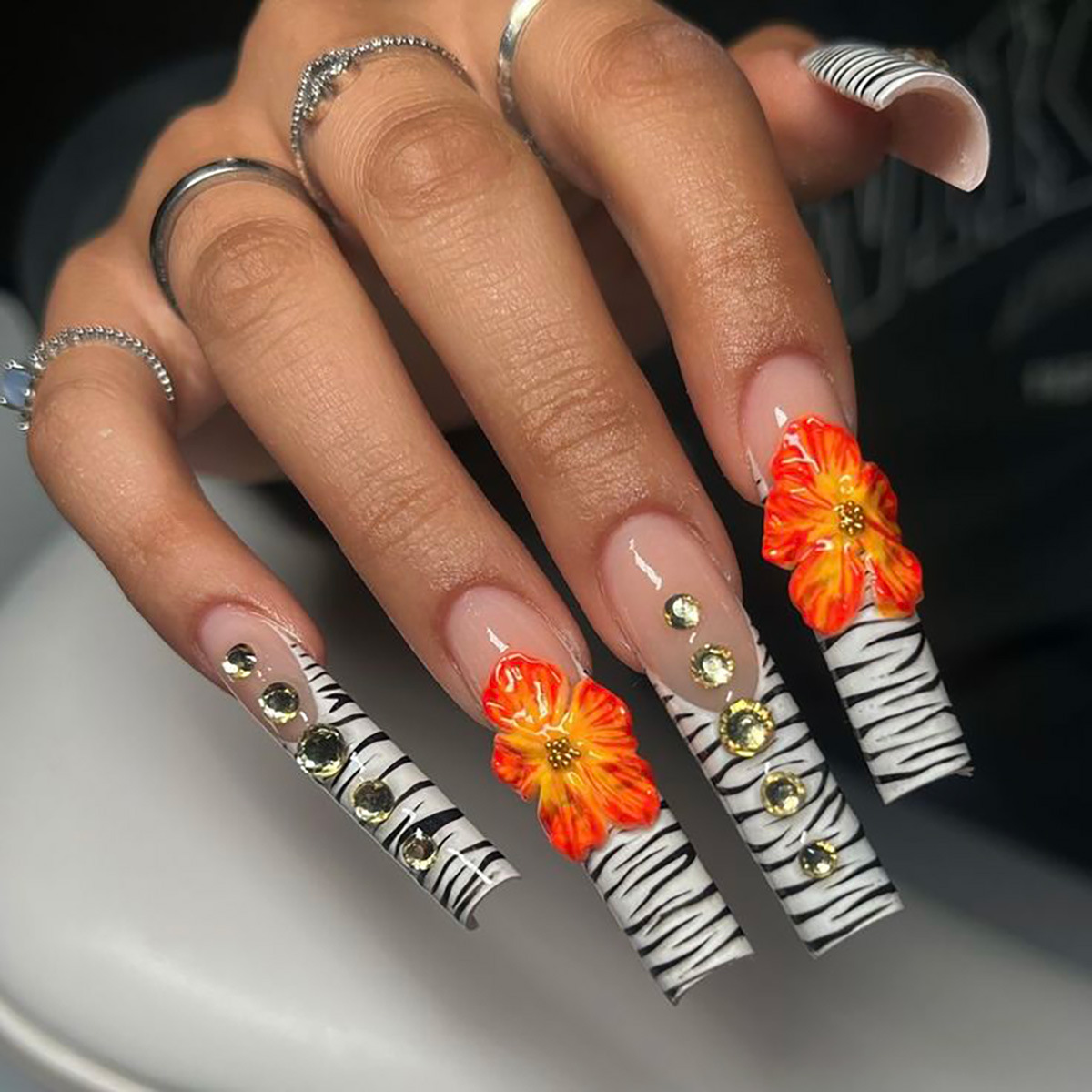 24pcs Flower Press on Nails Ar - Pressed Flower Art avaliação e preço